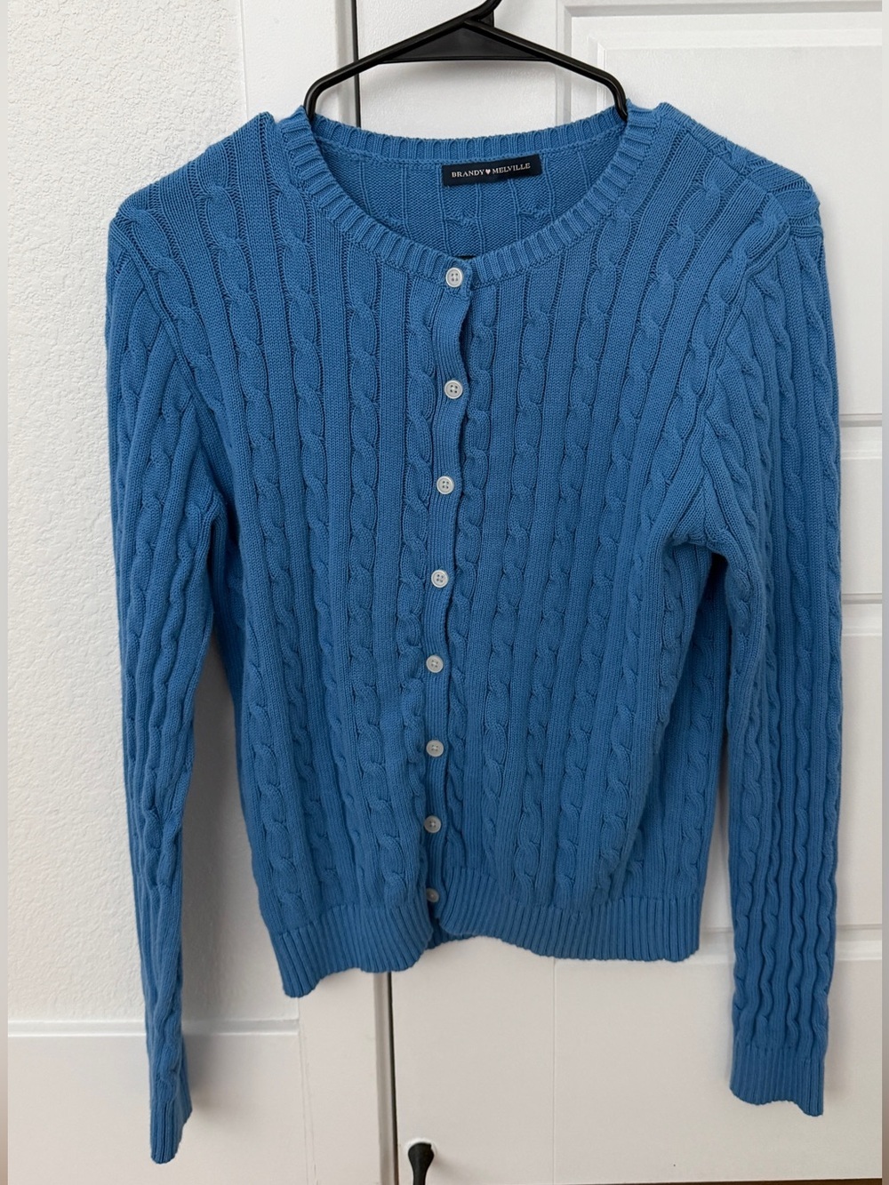 Brandy Melville USA Amalie Cable Knit Womens Sweater cardigan Button Up Blue - Picture 2 of 4